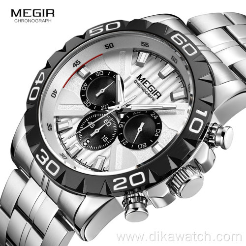 MEGIR Watch 2087 Casual Brand Stainless Steel Waterproof Watches Men Wrist Luxury Quartz Business Wristwatches Relogio Masculino